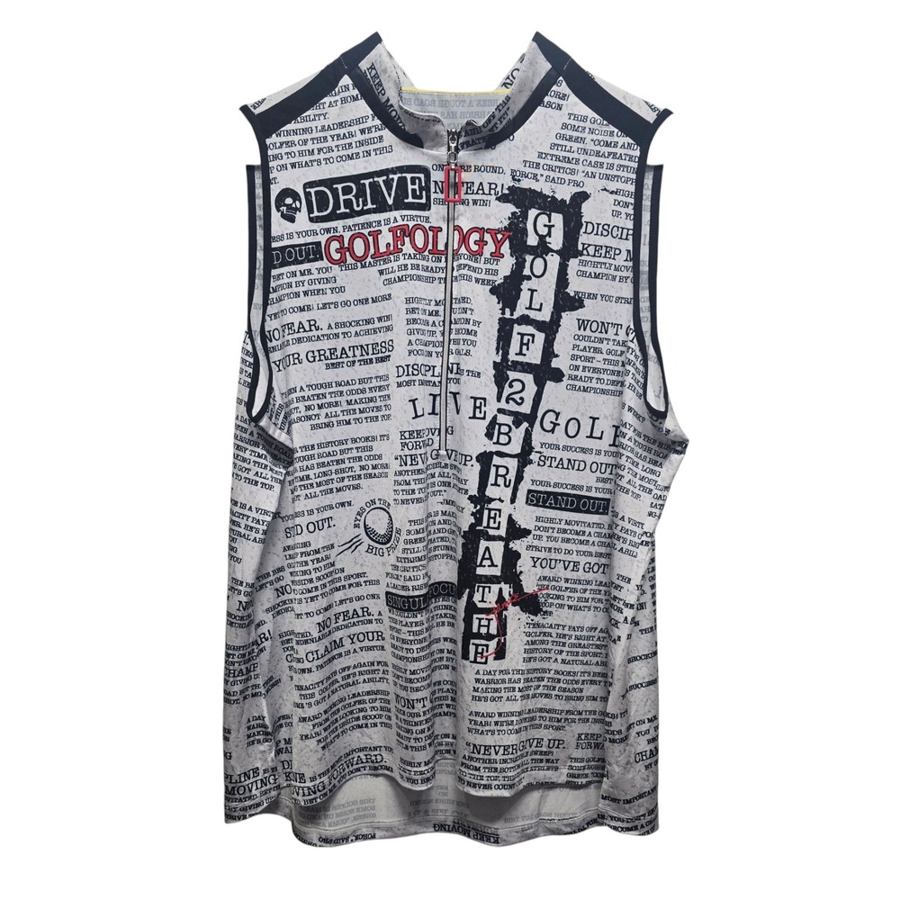 Jamie Sadock XXL Golf Sleeveless Top White Black Newspaper Print